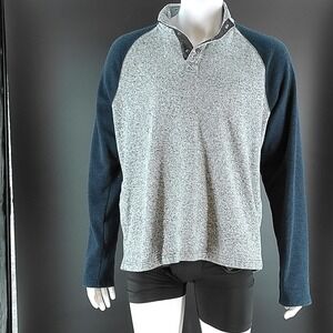 Sonoma Goods For Life Mens XXL Fleece Pullover Snap Mock Neck Gray Navy Blue